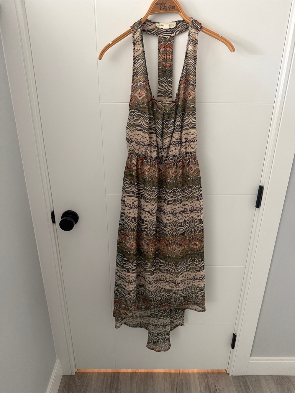 Sleeveless Printed Halter Maxi Dress - Olive Multi